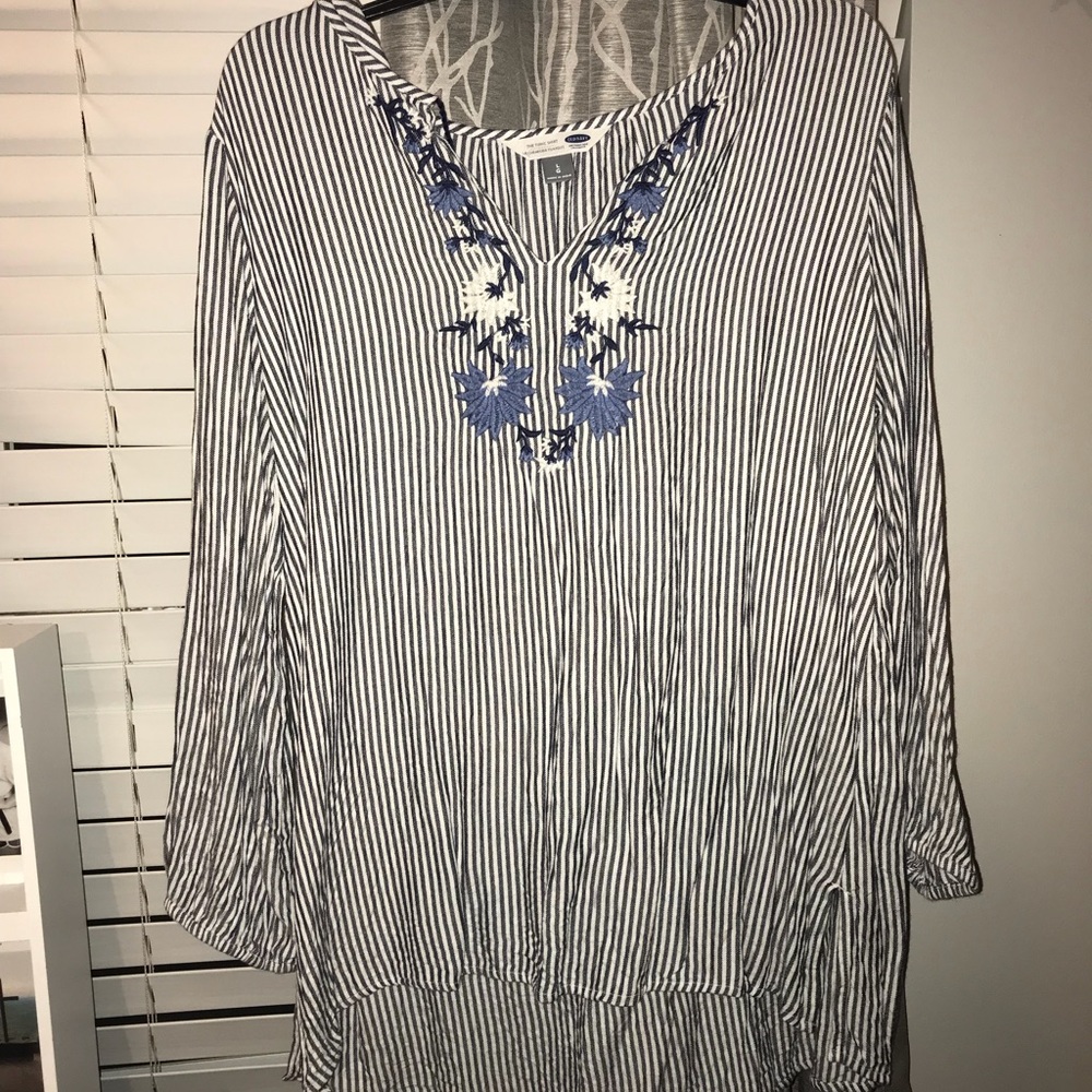 White and blue stripped blouse